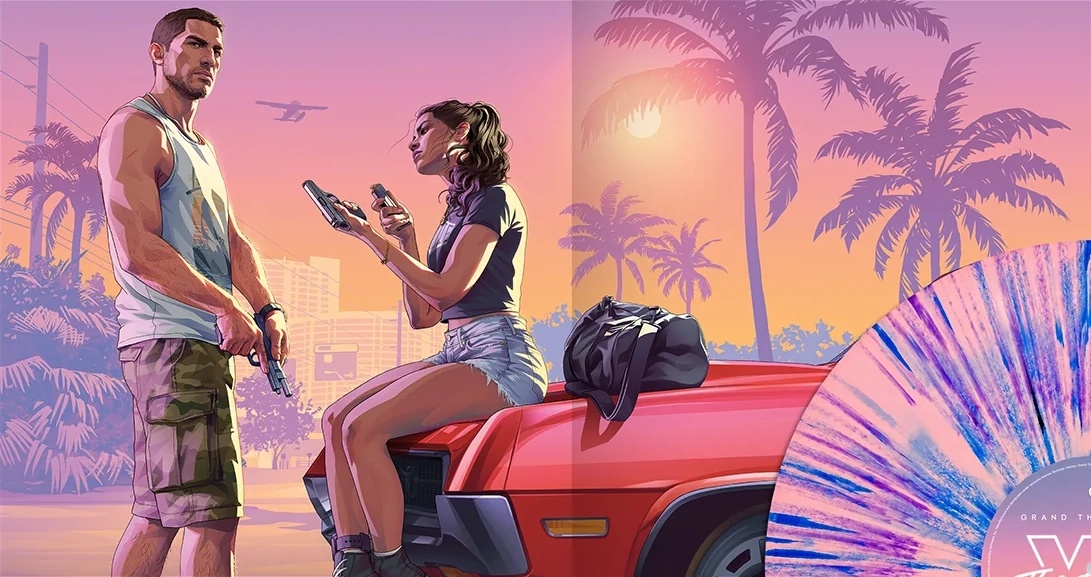 Official The Album artwork showing Jason, Lucia, a red sports car, and a vinyl record.