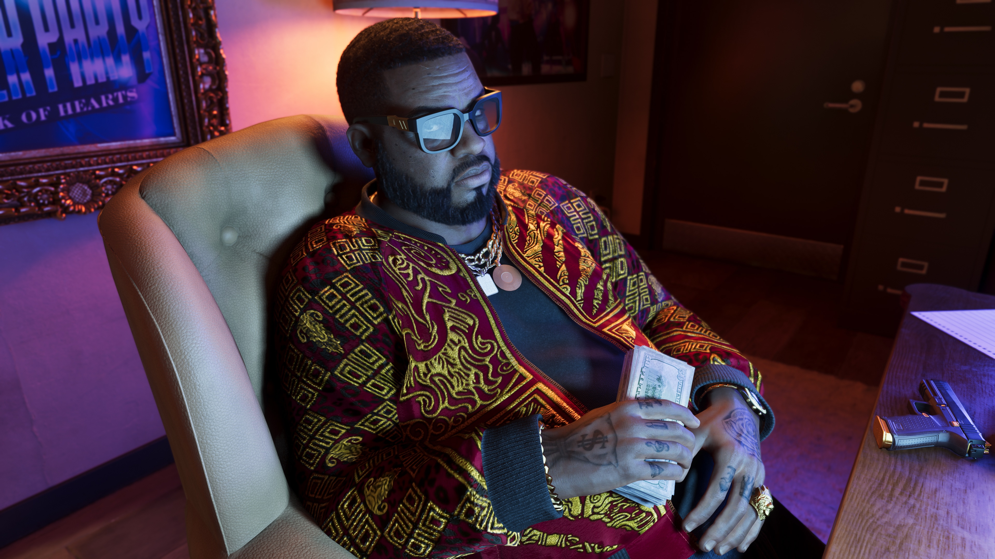 Boobie Ike seated in a neon-lit office.