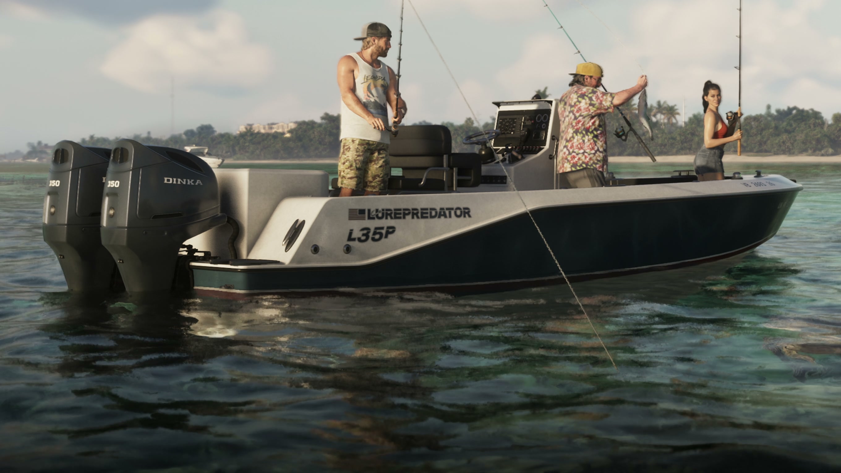 A Lurepredator L35P fishing boat with three people fishing at sea