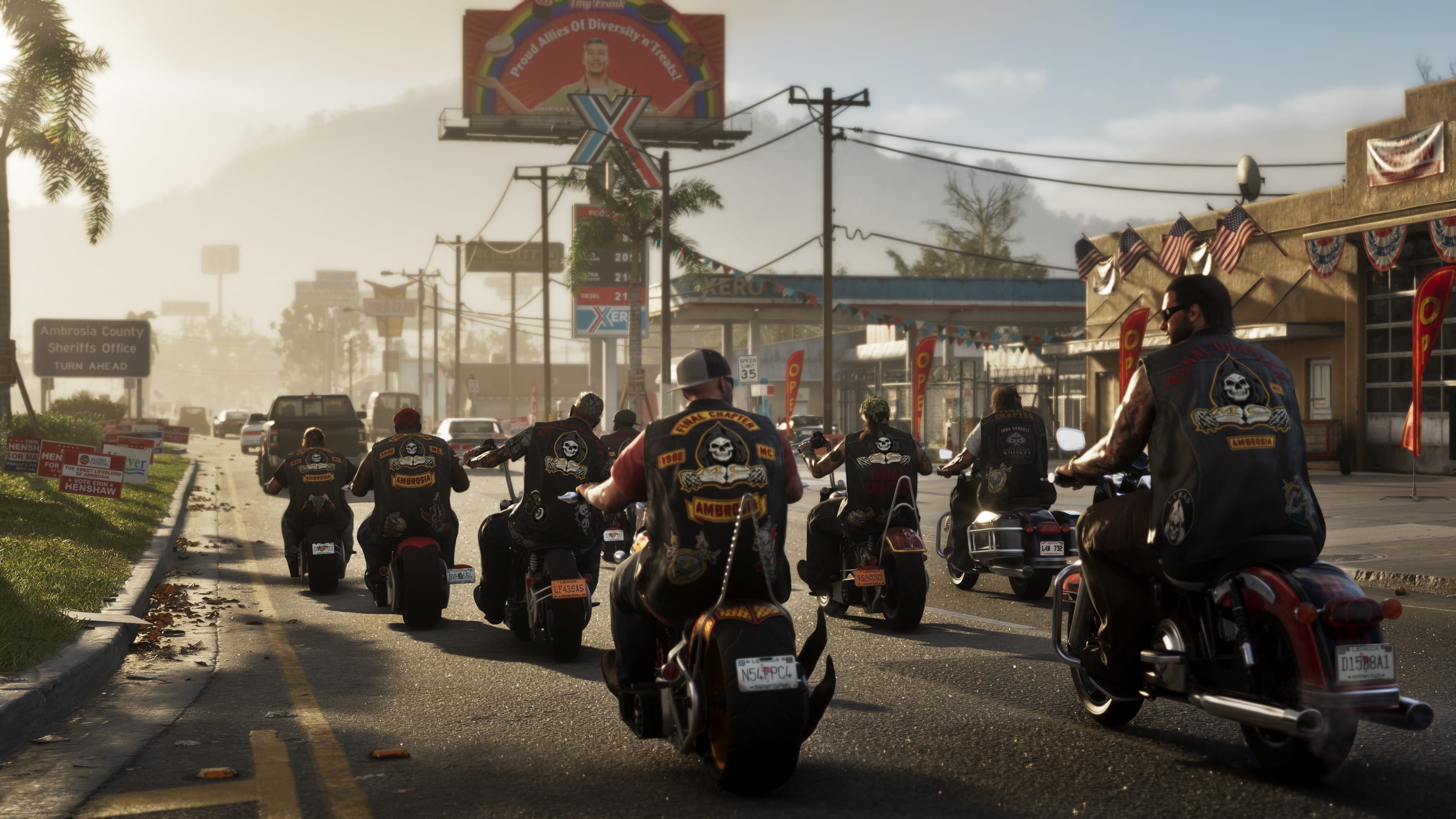 A biker group riding through Ambrosia.