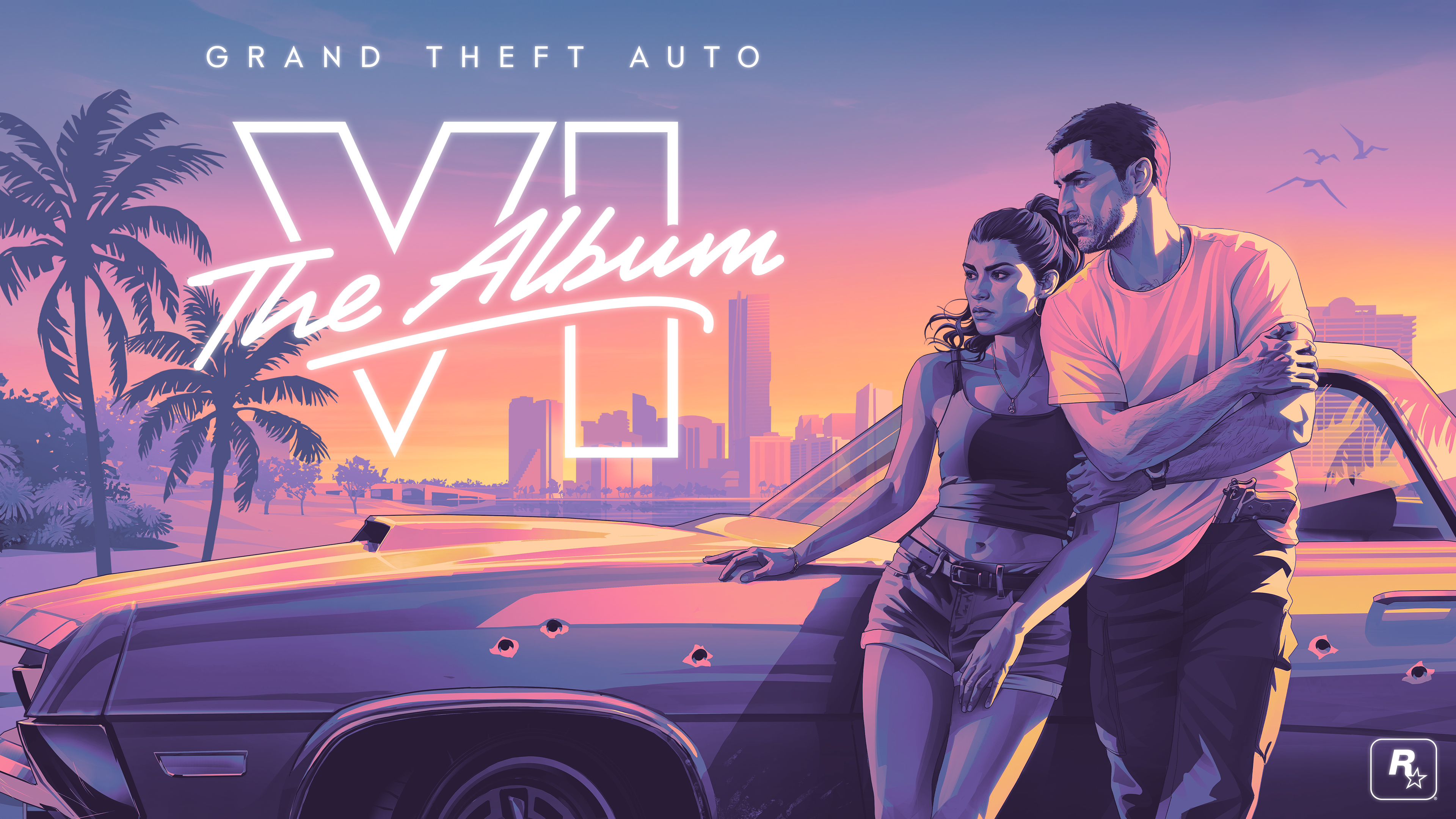 Official Grand Theft Auto VI: The Album artwork showing Jason and Lucia.