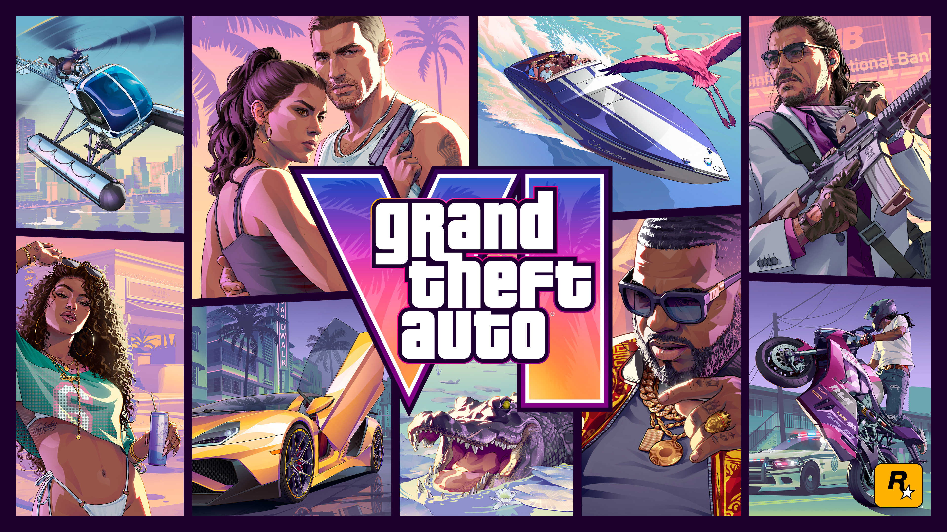 Official Grand Theft Auto VI cover art showing Jason and Lucia.